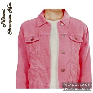 J Brand-Christopher Kane jacket denim neon pink-peach button front sz lrg 🎉 HP